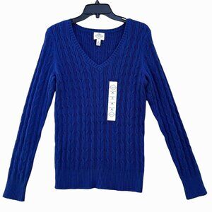 St. John's Bay - women’s V Neck Long Sleeve Pullover Sweater - Blue - Medium